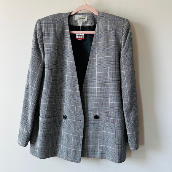 Vintage Christopher Plaid V-Neck Double Breasted Blazer - Picture 4 of 8